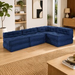 Modular Sofa Unit: 4-Piece Blue Fabric Sectional