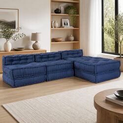 Modular Sofa Unit: 4 Pieces, Blue Fabric, Indoor/Outdoor
