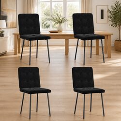 4 pcs Black Velvet Dining Chairs with Metal and Wood Frame