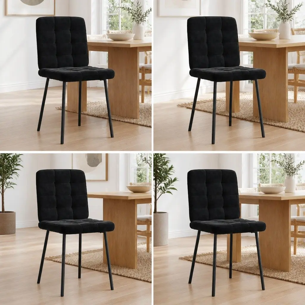 Dining Chairs Kitchen Room Black Velvet 4 Piece Set Modern