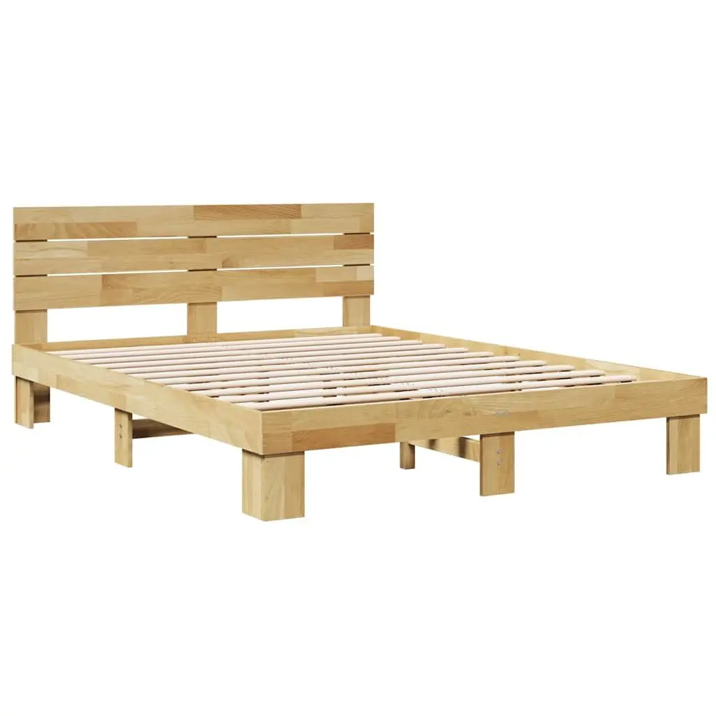 Solid Oak Bed Frame with Headboard 135x190 cm