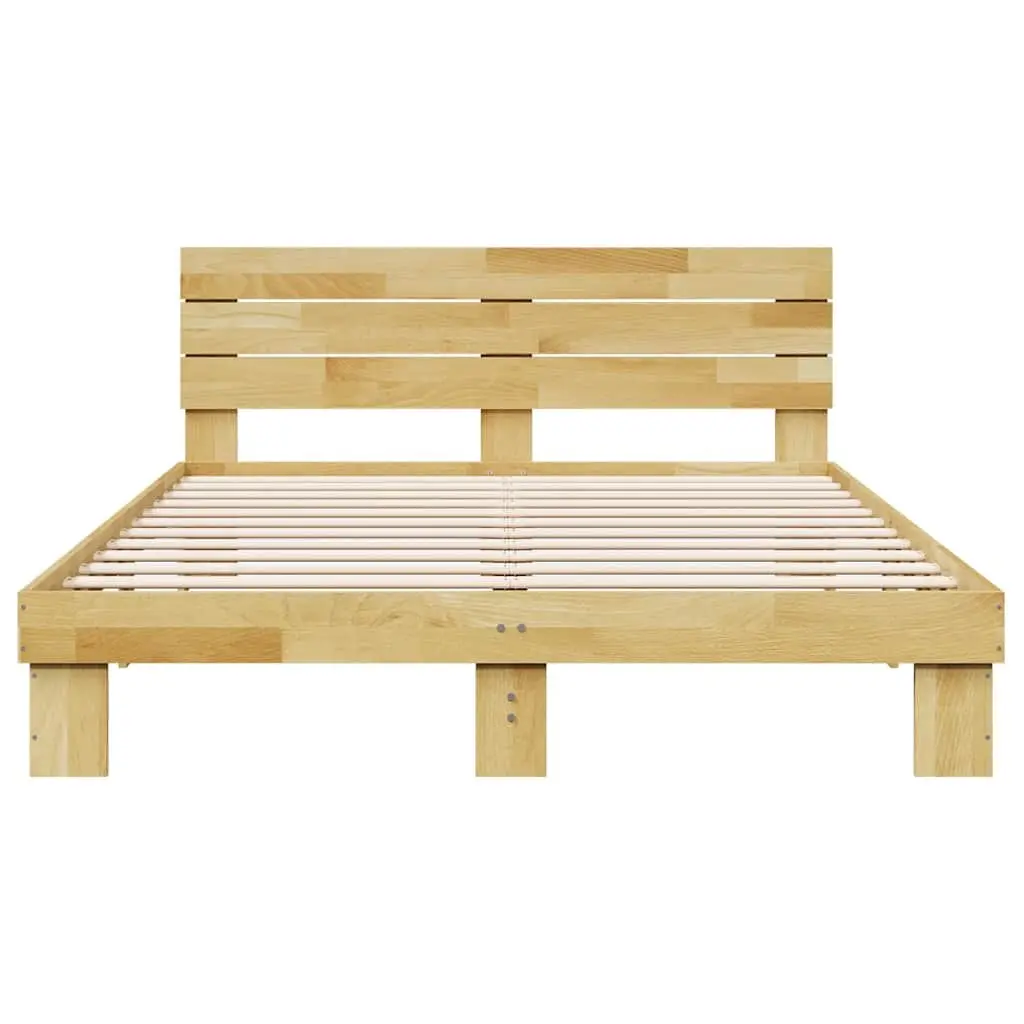 Solid Oak Bed Frame with Headboard 135x190 cm