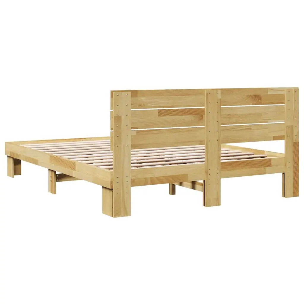 Solid Oak Bed Frame with Headboard 135x190 cm