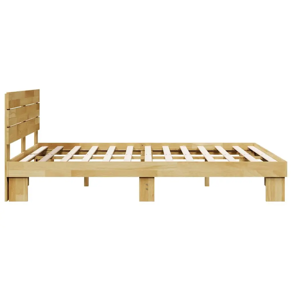 Solid Oak Bed Frame with Headboard 135x190 cm
