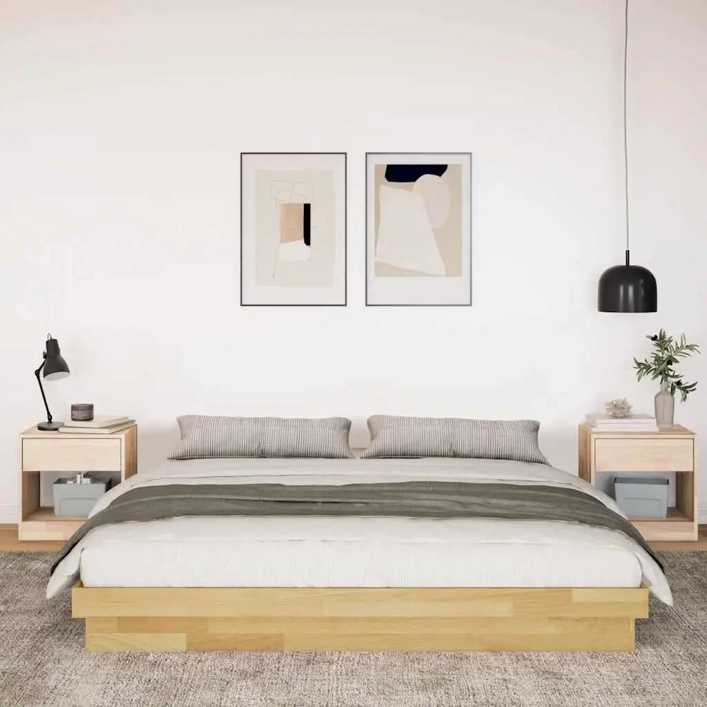 Bed Frame Bedroom 180x200 cm Low Floor Solid Oak Wood Slatted Base
