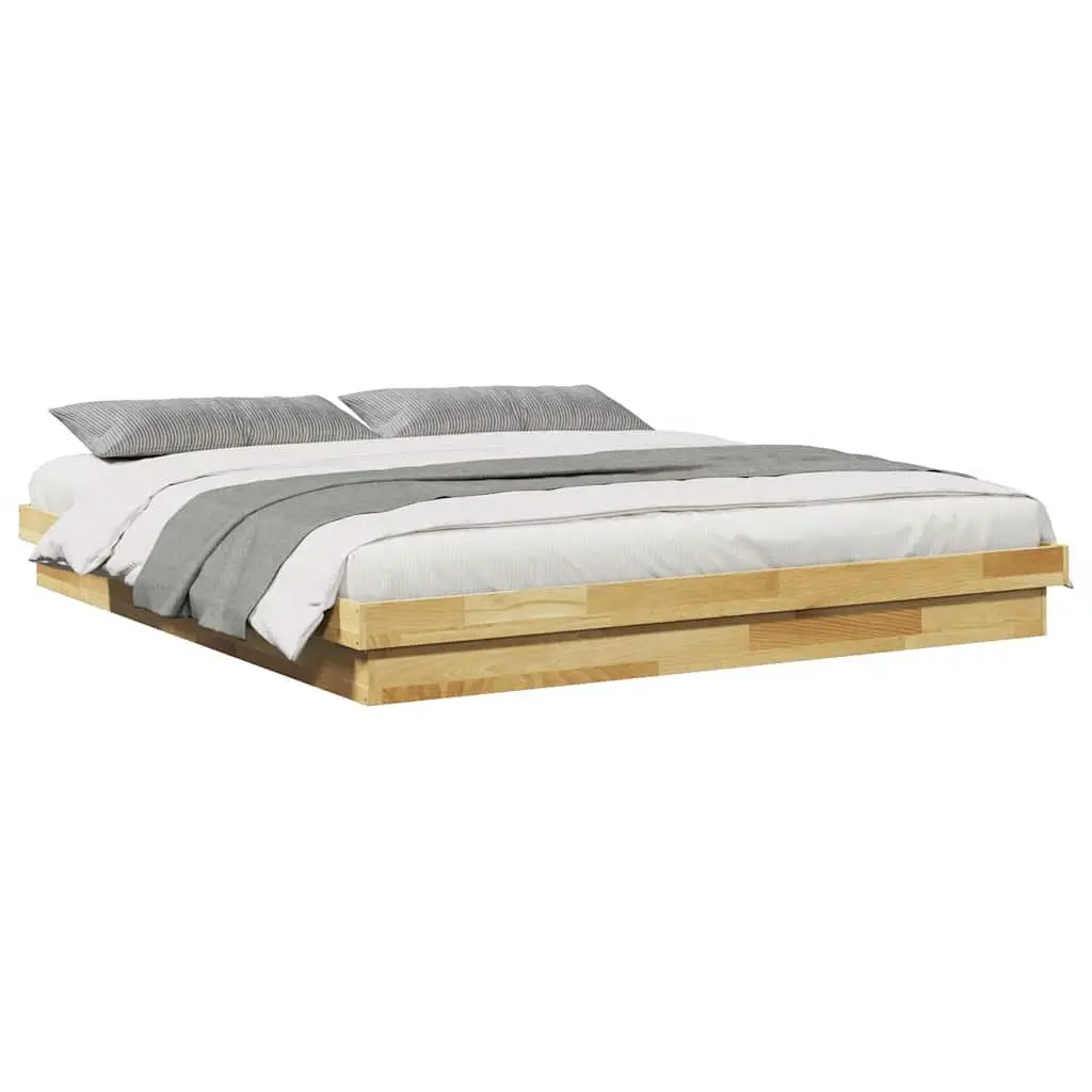 Bed Frame Bedroom 180x200 cm Low Floor Solid Oak Wood Slatted Base