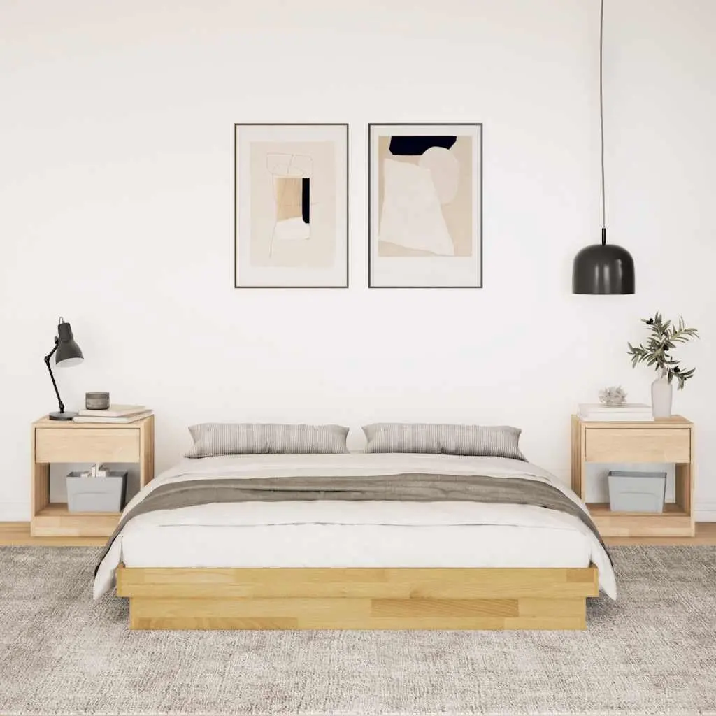 Bed Frame Bedroom 150x200 cm Low Floor Solid Wood Oak Slatted Base
