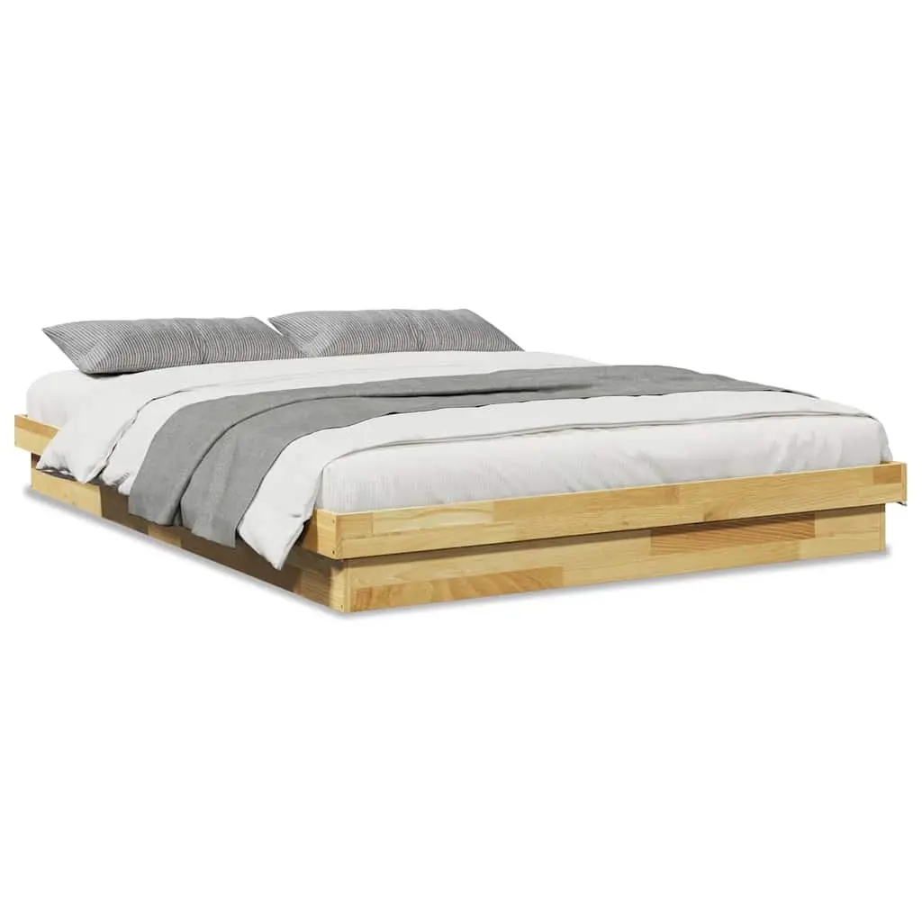 Bed Frame Bedroom 150x200 cm Low Floor Solid Wood Oak Slatted Base