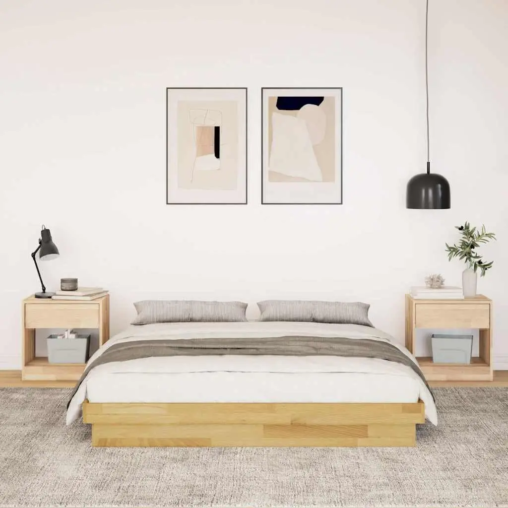 Bed Frame Children Bedroom 135x190 cm Low Floor Solid Oak Wood Slatted Base