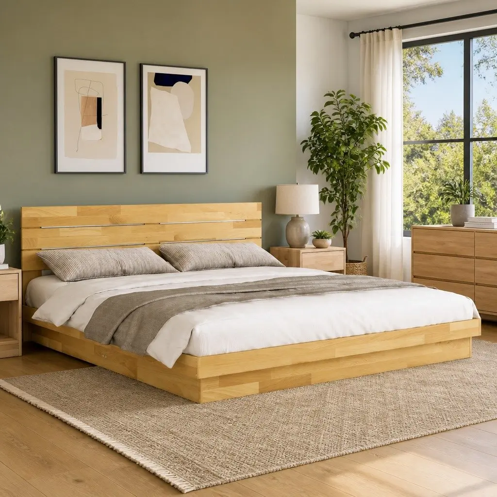 Solid Oak Bed Frame with Headboard 180x200 cm