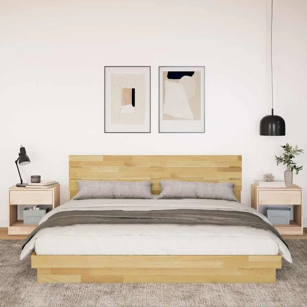 Solid Oak Bed Frame with Headboard 180x200 cm
