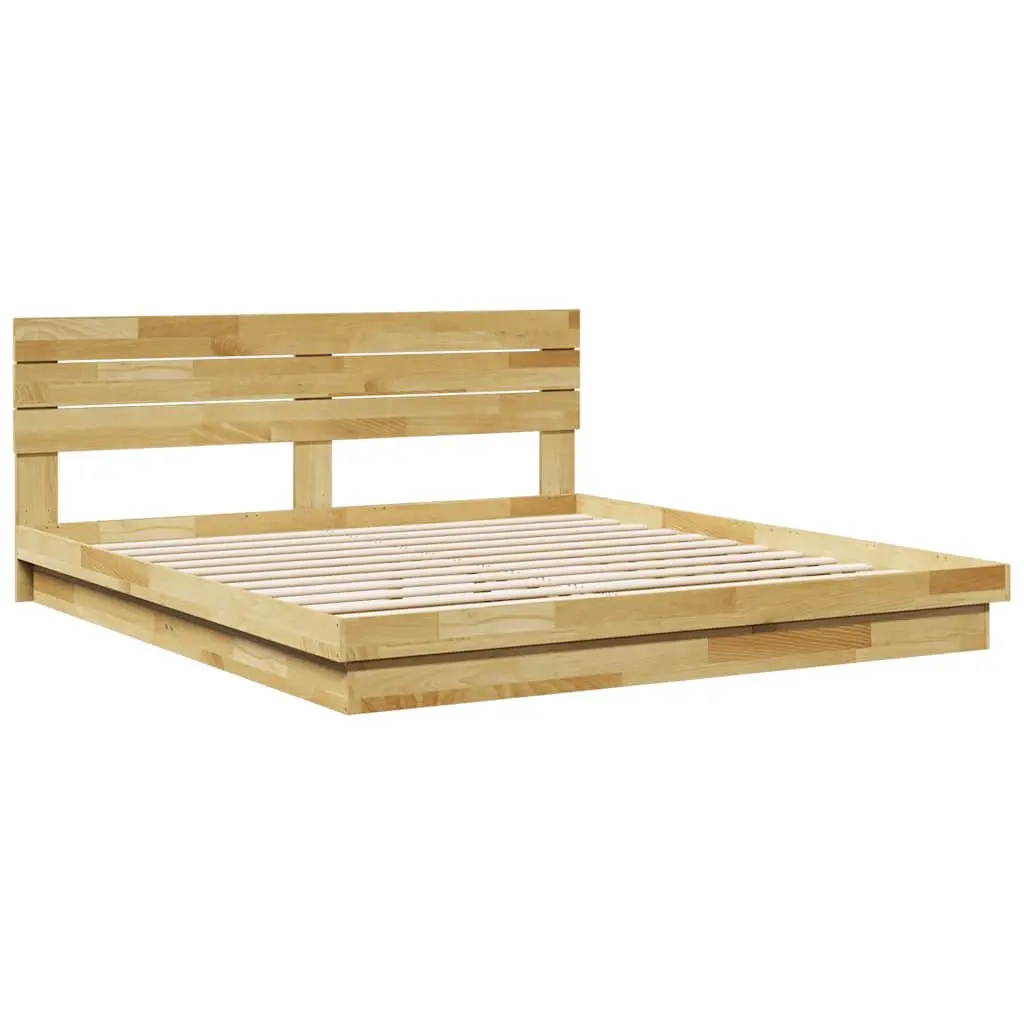 Solid Oak Bed Frame with Headboard 180x200 cm