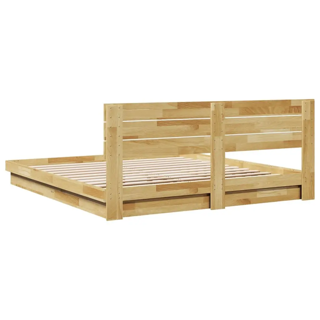 Solid Oak Bed Frame with Headboard 180x200 cm