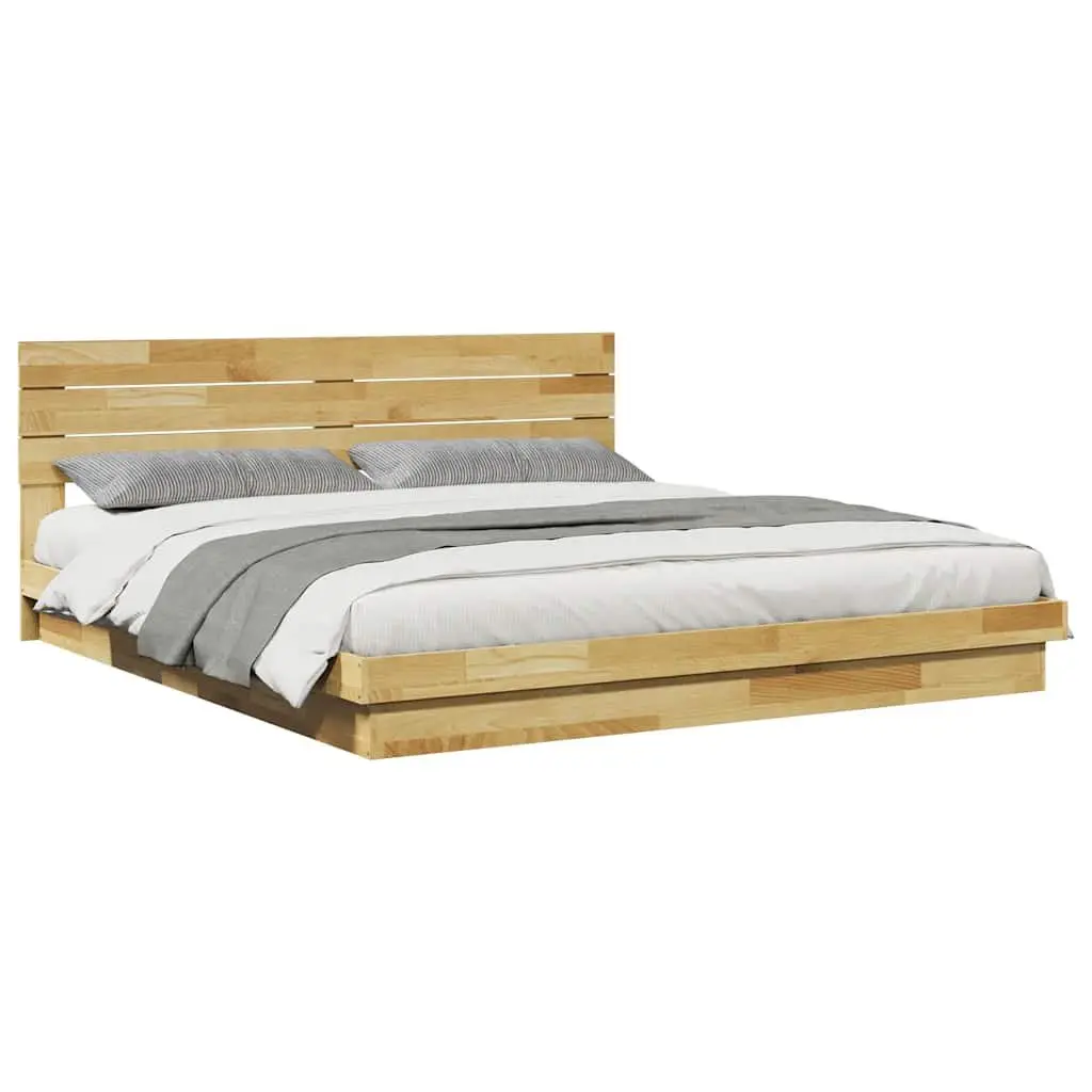 Solid Oak Bed Frame with Headboard 180x200 cm