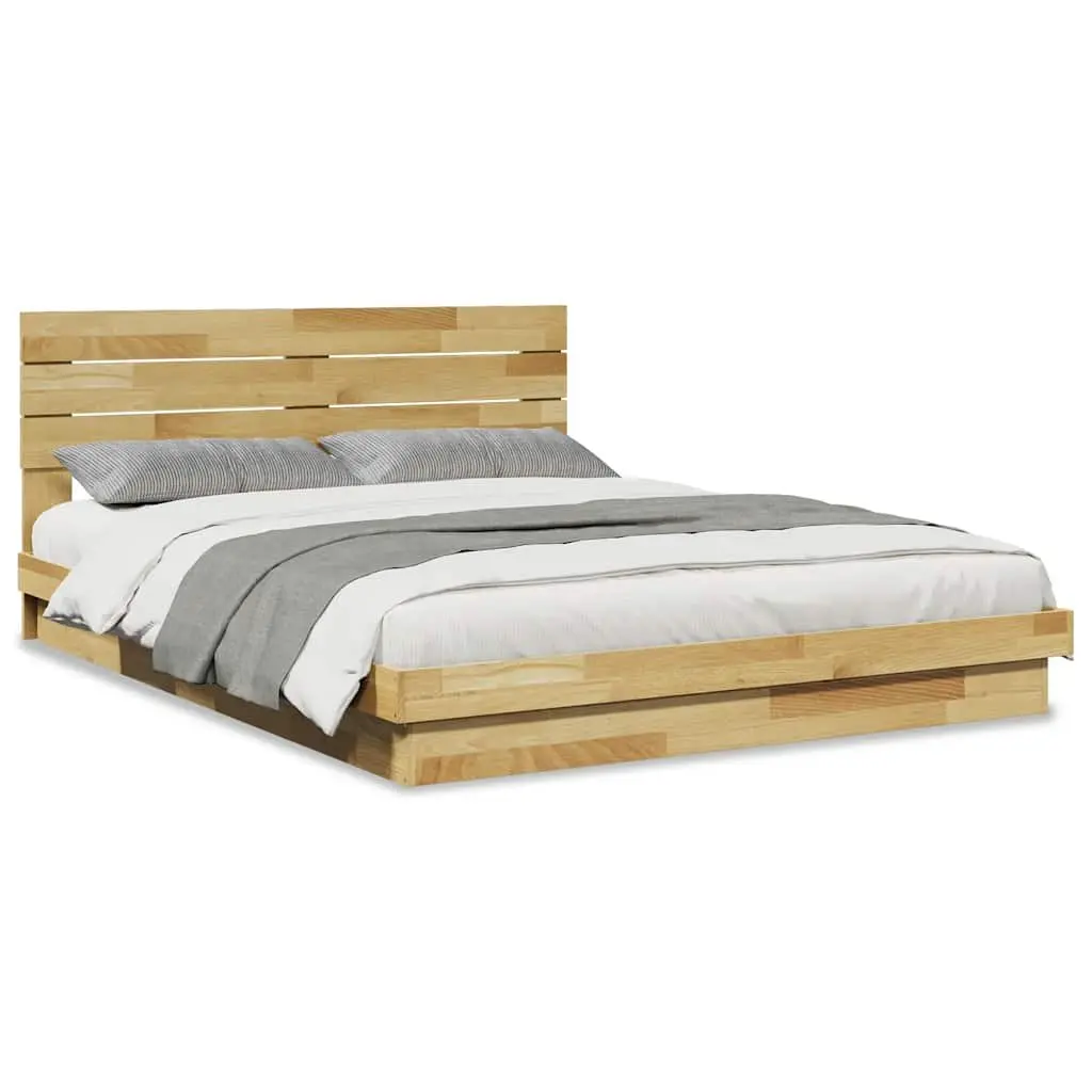 Solid Oak Bed Frame 150x200 cm with Headboard and Slatted Base