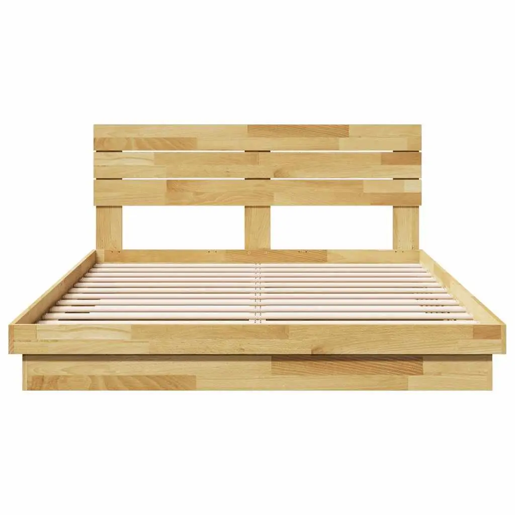 Solid Oak Bed Frame 150x200 cm with Headboard and Slatted Base
