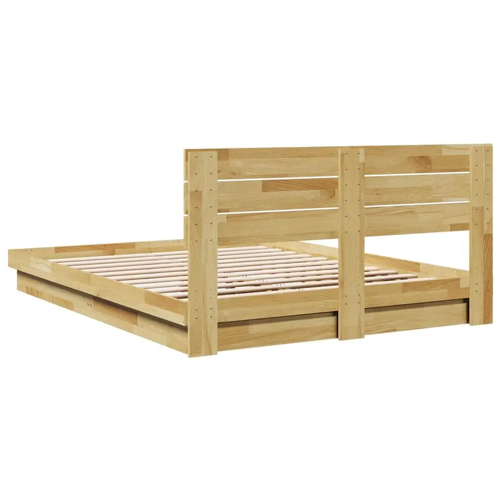 Solid Oak Bed Frame 150x200 cm with Headboard and Slatted Base