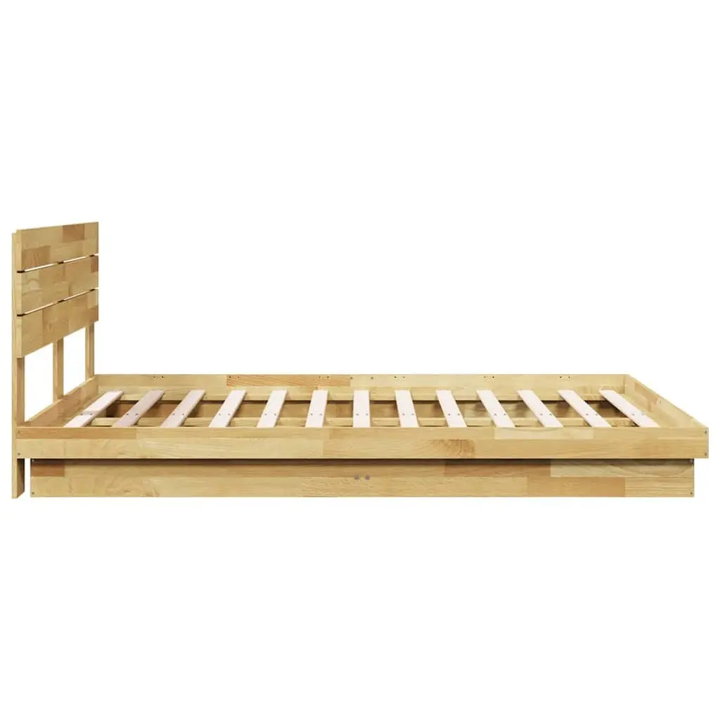 Solid Oak Bed Frame 150x200 cm with Headboard and Slatted Base