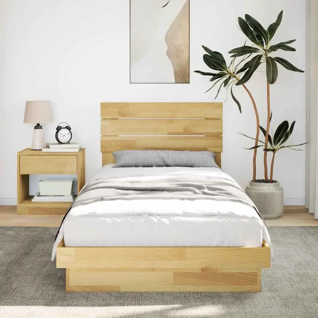 Solid Oak Bed Frame 90x190 cm with Headboard and Slatted Base