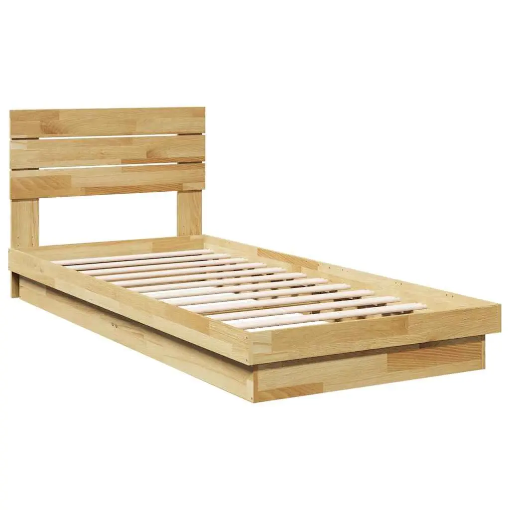 Solid Oak Bed Frame 90x190 cm with Headboard and Slatted Base