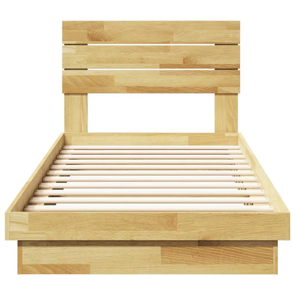 Solid Oak Bed Frame 90x190 cm with Headboard and Slatted Base