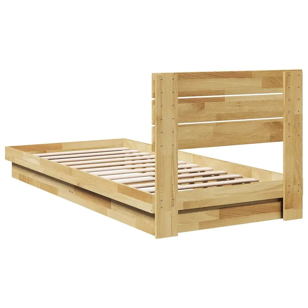 Solid Oak Bed Frame 90x190 cm with Headboard and Slatted Base