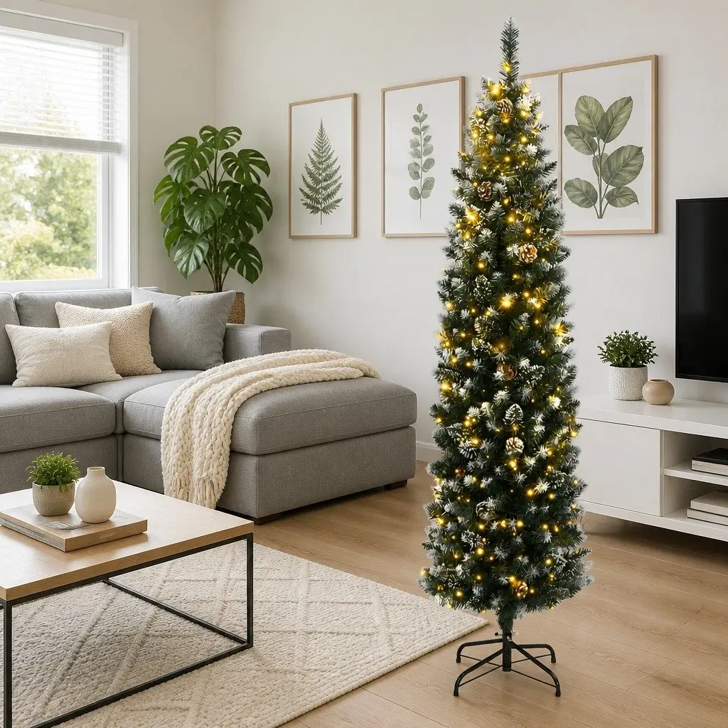 Artificial Slim Christmas Tree Green 240cm for Hallways Corners and Narrow Spaces