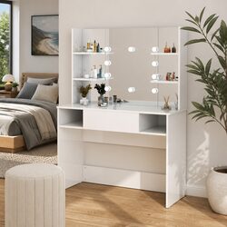 Makeup Vanity Table with LED Lights Mirror Bedroom Dressing Station White
