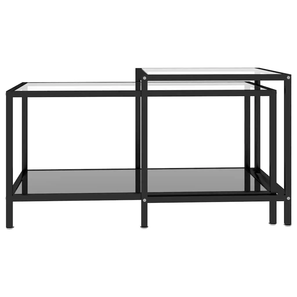 Tea Tables Set of 2 Tempered Glass Top Black Side Accent End Tables Nesting