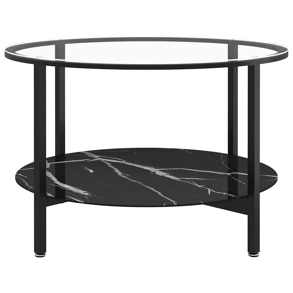 70cm Black Marble Glass Tea Table with 2-Tier Storage