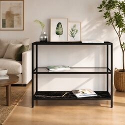 Tempered Glass Shelf Black Marble Storage Display Bookcase Standing Shelving