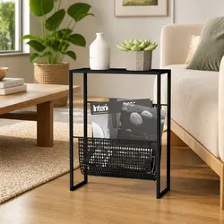 Black Steel Magazine Rack: 35 x 15 x 45 cm Dimensions