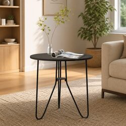 48 cm Black End Table – MDF and Iron Construction