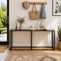 180cm Console Table with Tempered Glass and Steel Frame