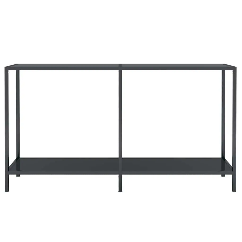 Console Table Living Room Black Tempered Glass Top with Shelf