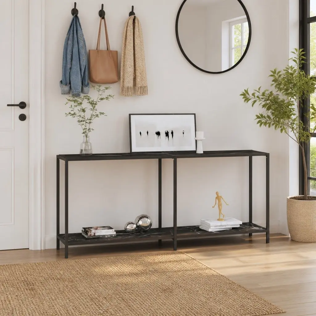 Console Table Living Room Black Tempered Glass 160 x 35 x 75.5 cm