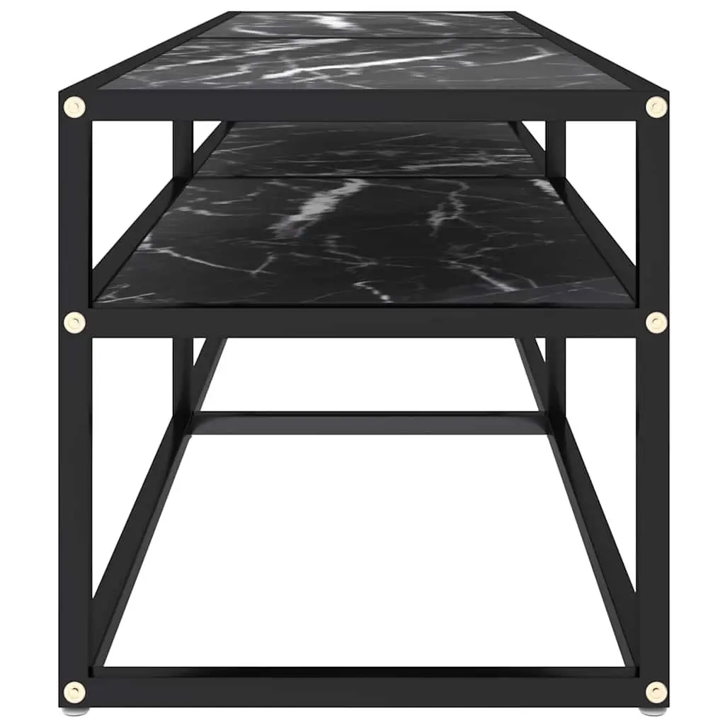 TV Cabinet Living Room Black Marble Tempered Glass Shelving Unit 140 x 40 x 40.5 cm
