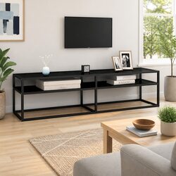 Black TV Cabinet with Glass Shelves - 160 x 40 x 40.5 cm