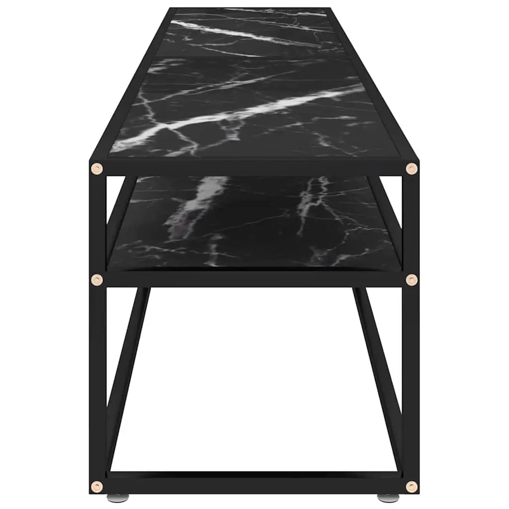 TV Cabinet Living Room Black Marble Tempered Glass Shelving Unit 180 x 40 x 40.5 cm