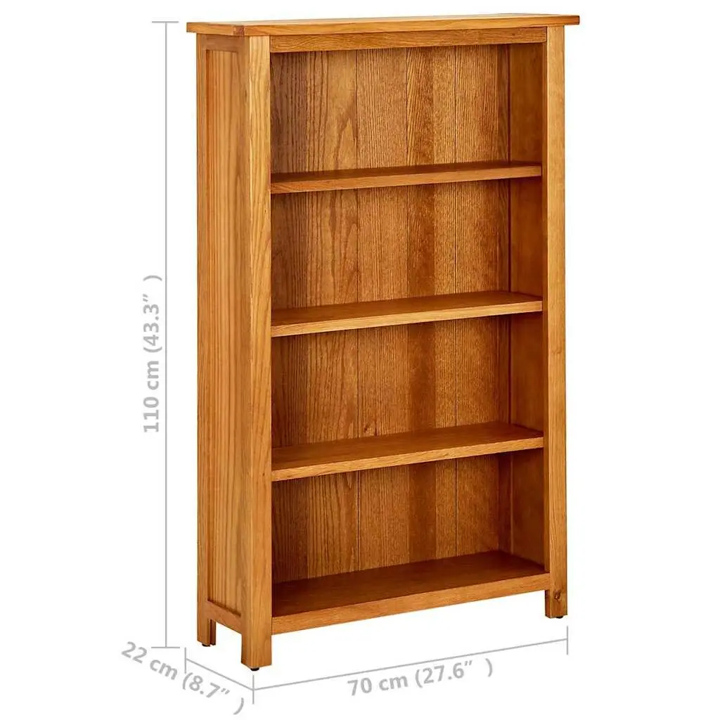 4-Tier Bookcase 70x22x110 cm Solid Oak Wood Standing Shelf Storage Display Unit