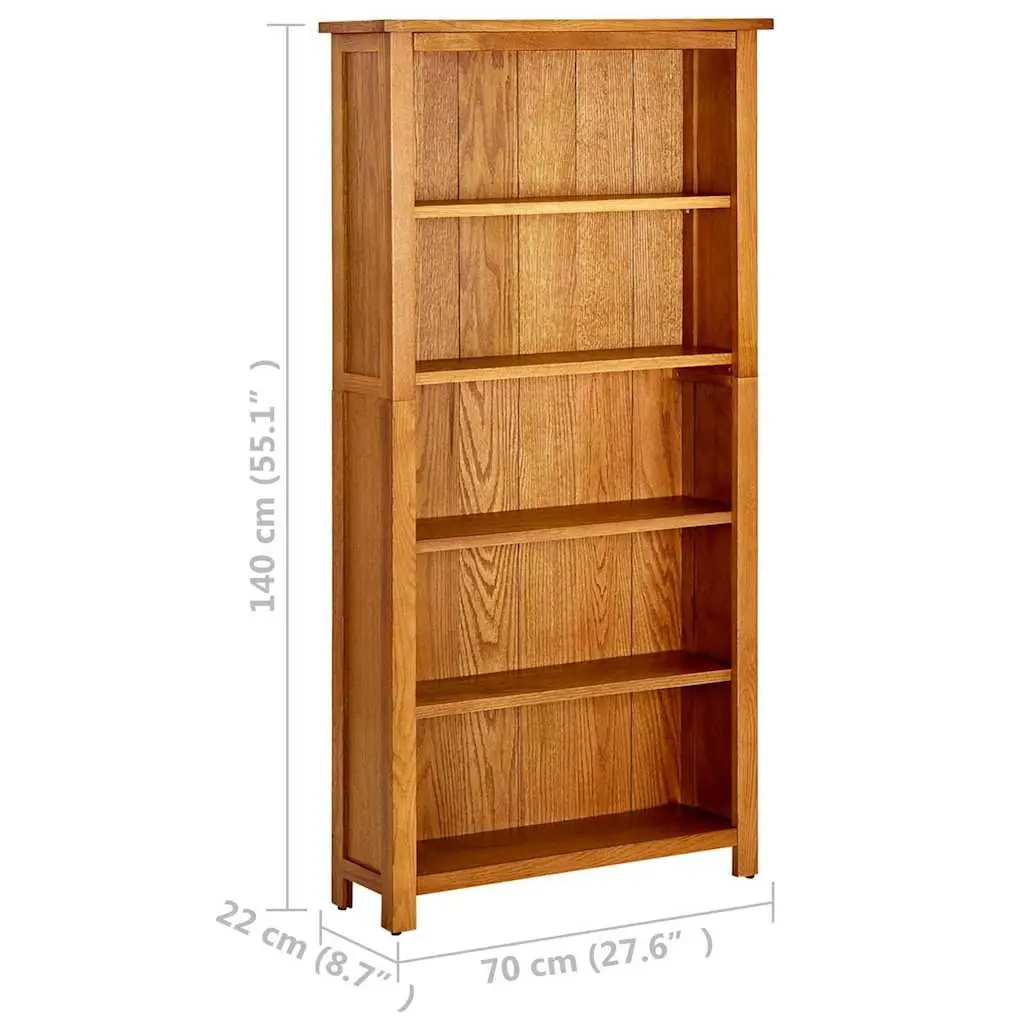 Solid Oak Wood 5-Tier Bookcase