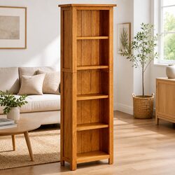 5-Tier Bookcase Solid Oak Wood Standing Shelf Storage Display Unit 45x22x140cm