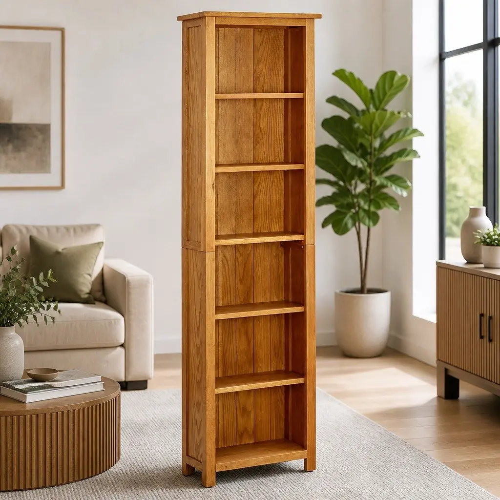 6-Tier Bookcase 52x22x180cm in Solid Oak