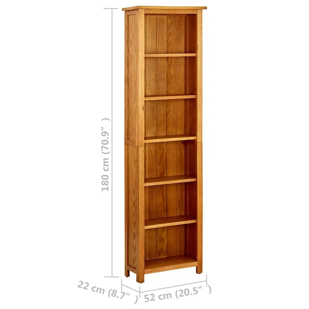 6-Tier Bookcase 52x22x180cm in Solid Oak
