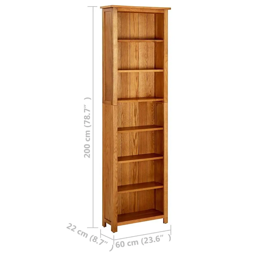 7-Tier Bookcase for Study Living Room Office 60x22x200 cm Solid Oak Wood Standing Shelf Storage Display