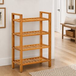4-Shelf Wooden Shoe Rack in Brown - Dimensions and Specs