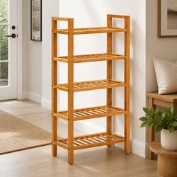 Dimensions of Brown Wooden Shoe Rack with 5 Shelves