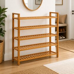 Wooden Shoe Storage Rack - 5 Shelves, 100x27x100 cm