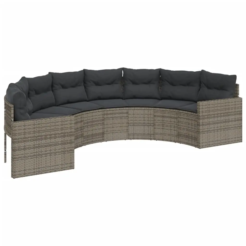 Half-Round Garden Sofa Set with Table Grey Poly Rattan Outdoor Patio Furniture