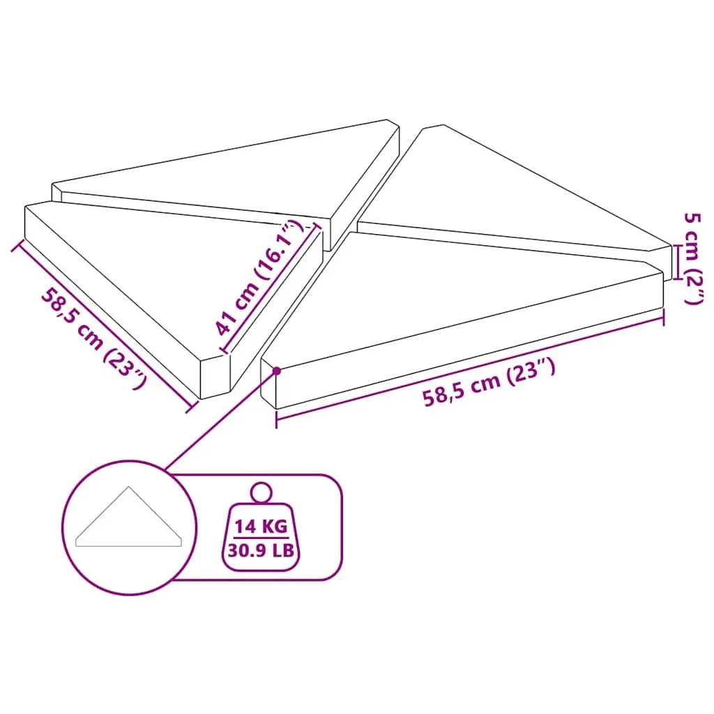 4 Triangular Grey Base Umbrella Weight Plates